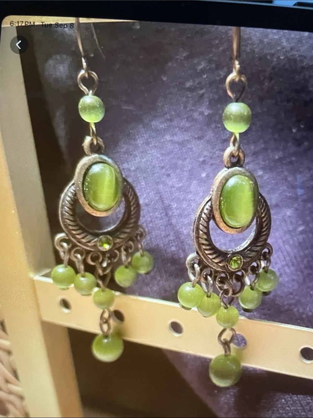 Green Catseye Bead Dangle Earrings - Women Jewelry